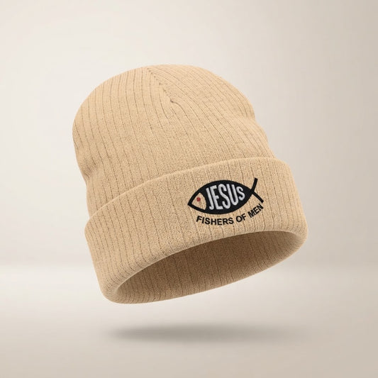 Fishers of Men Christian Ribbed Beanie | Jesus Fish Embroidered Hat