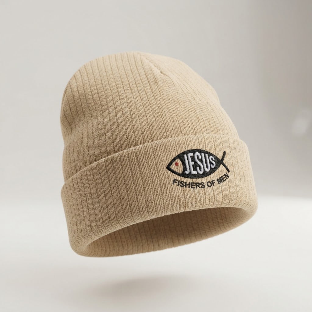 Fishers of Men Christian Ribbed Beanie | Jesus Fish Embroidered Hat