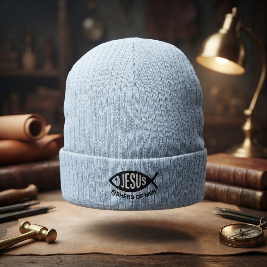 Fishers of Men Christian Ribbed Beanie | Jesus Fish Embroidered Hat