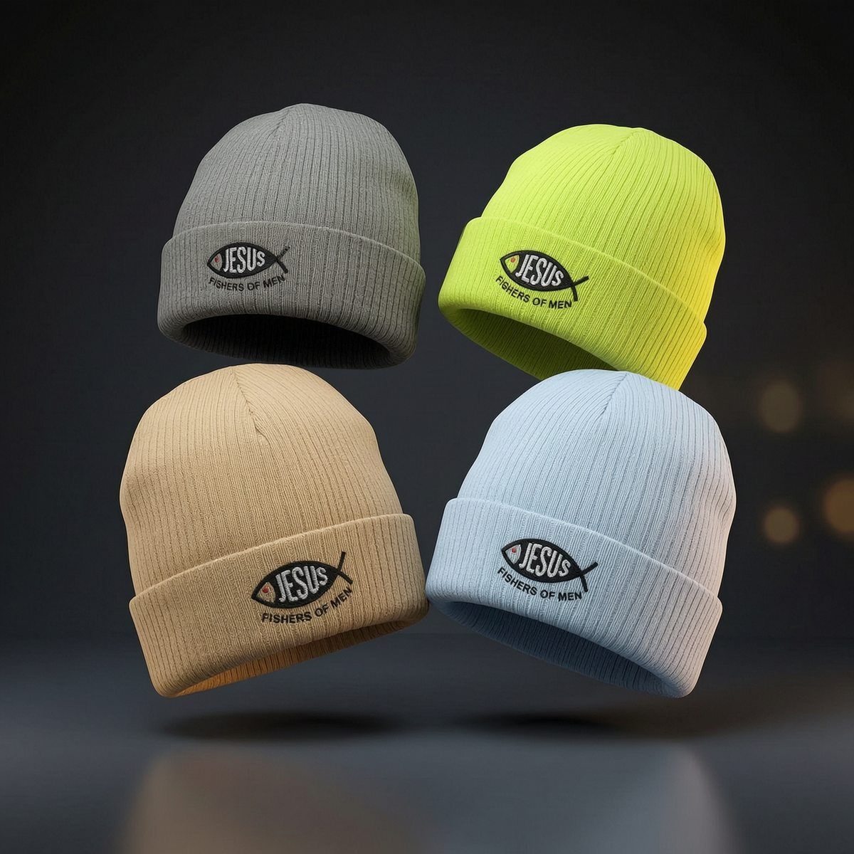 Fishers of Men Christian Ribbed Beanie | Jesus Fish Embroidered Hat
