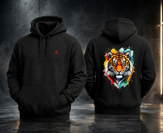 Tiger Watercolor Hoodie | Colorful Wildlife Graphic Fleece