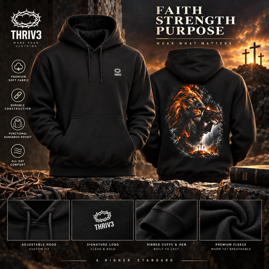 Christian Lion & Cross Fleece Hoodie — Faith Graphic Pullover