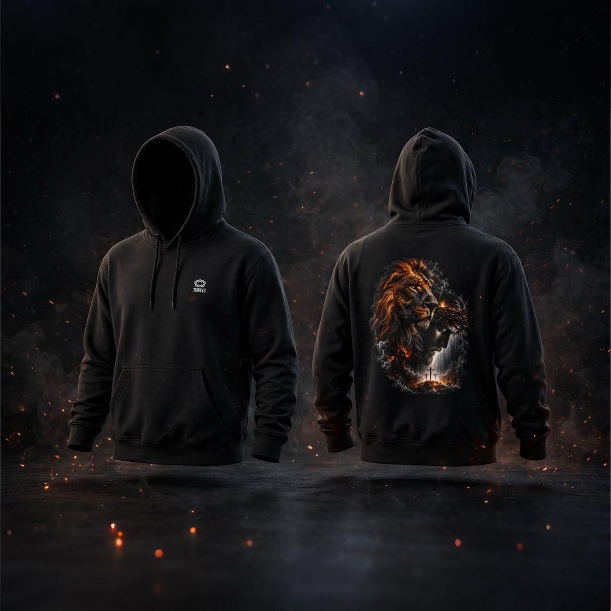 Christian Lion & Cross Fleece Hoodie — Faith Graphic Pullover
