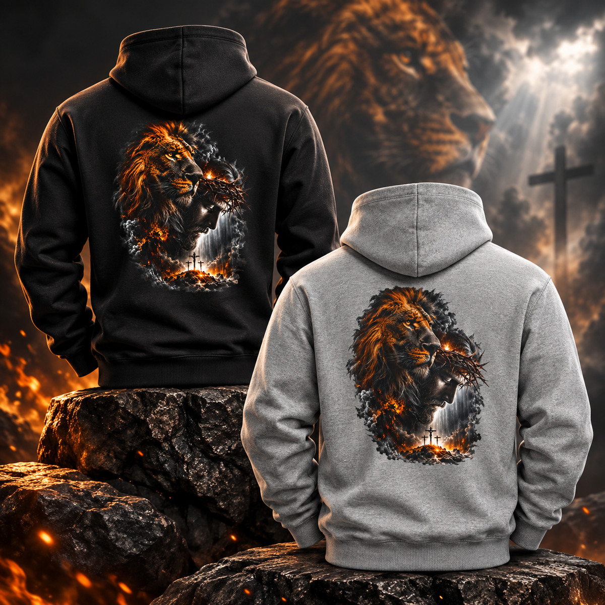 Christian Lion & Cross Fleece Hoodie — Faith Graphic Pullover