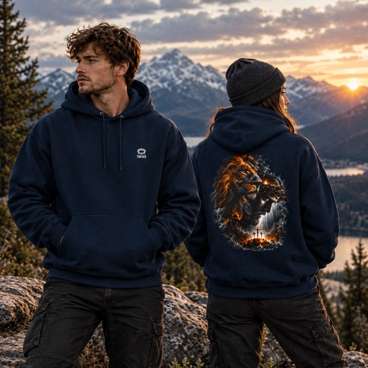 Christian Lion & Cross Fleece Hoodie — Faith Graphic Pullover