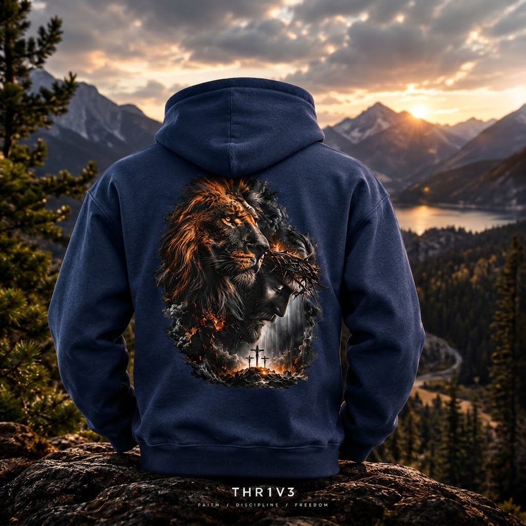 Christian Lion & Cross Fleece Hoodie — Faith Graphic Pullover