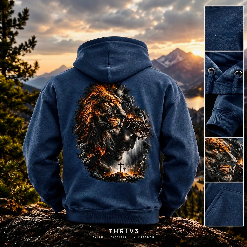 Christian Lion & Cross Fleece Hoodie — Faith Graphic Pullover