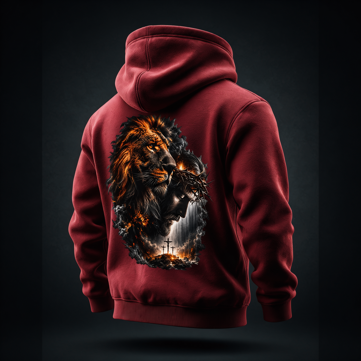 Christian Lion & Cross Fleece Hoodie — Faith Graphic Pullover
