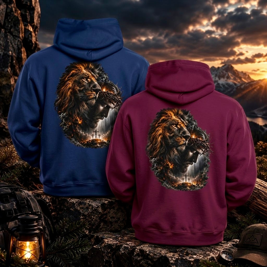 Christian Lion & Cross Fleece Hoodie — Faith Graphic Pullover