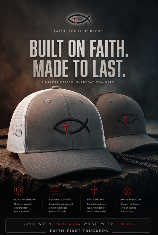 Christian Ichthys Fish Snapback Trucker Cap — Cross Embroidered Faith Hat