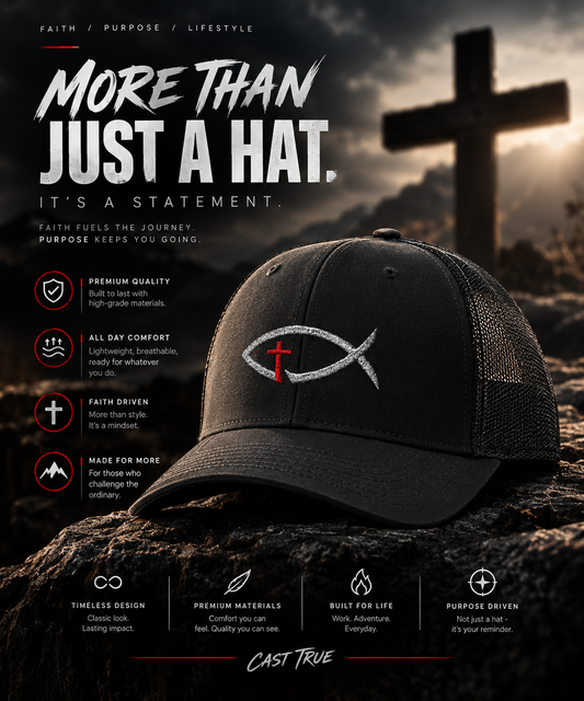 Ichthys Christian Fish Embroidered Snapback Trucker Hat | Christian Fish & Cross