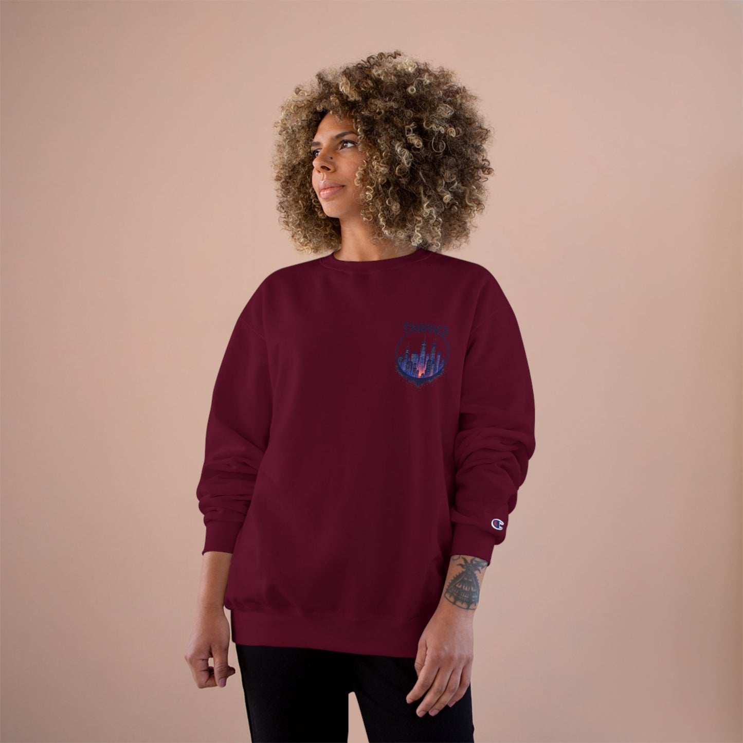 Urban Skyline Champion Sweatshirt - Cozy Fashion, Gift for City Lovers, Casual Wear, Nighttime Aesthetic, Unique Design