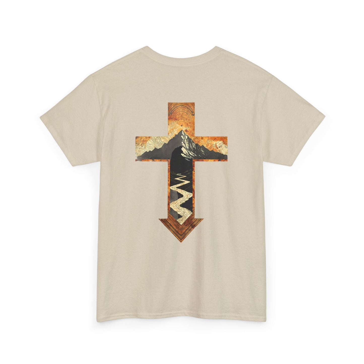 Cross & Mountain Tee — Rustic Christian Graphic T-Shirt