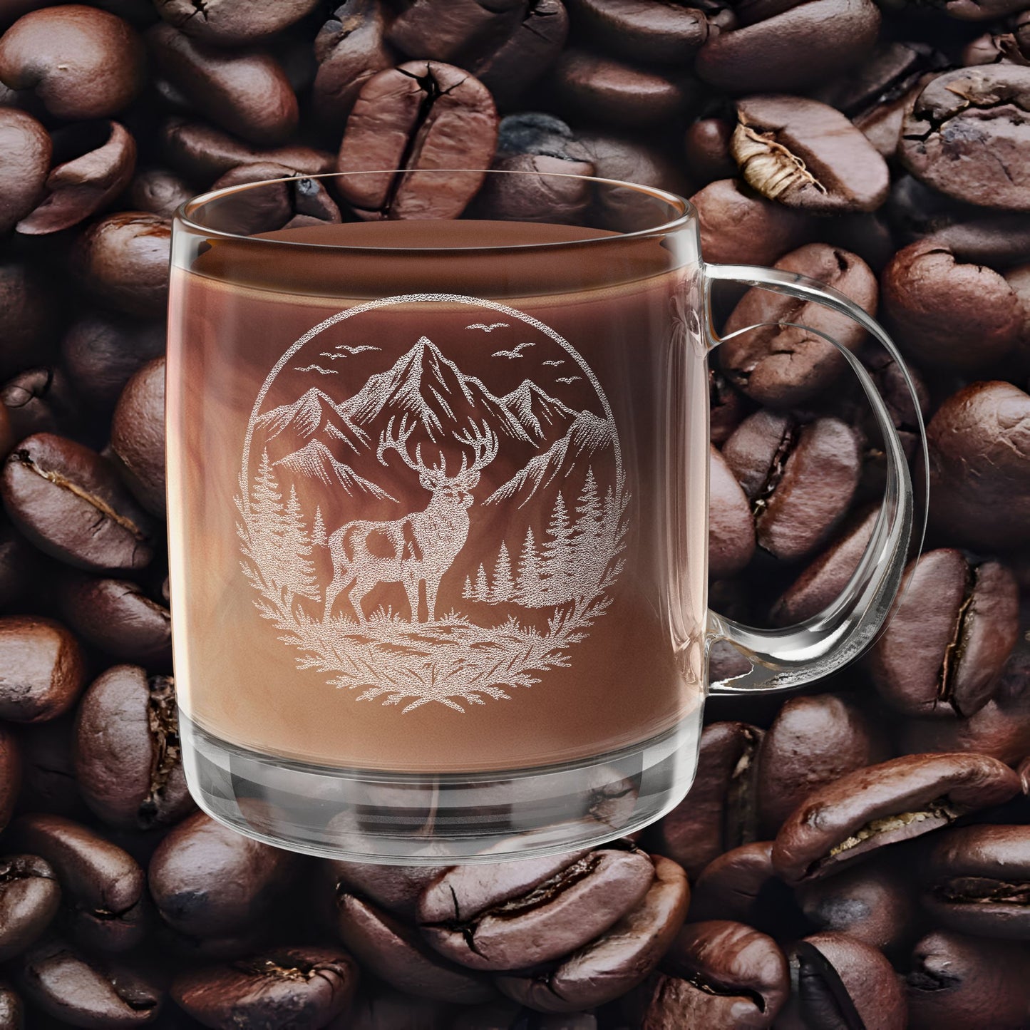 Glass Coffee Mug (Engraved) Majestic Elk Wilderness
