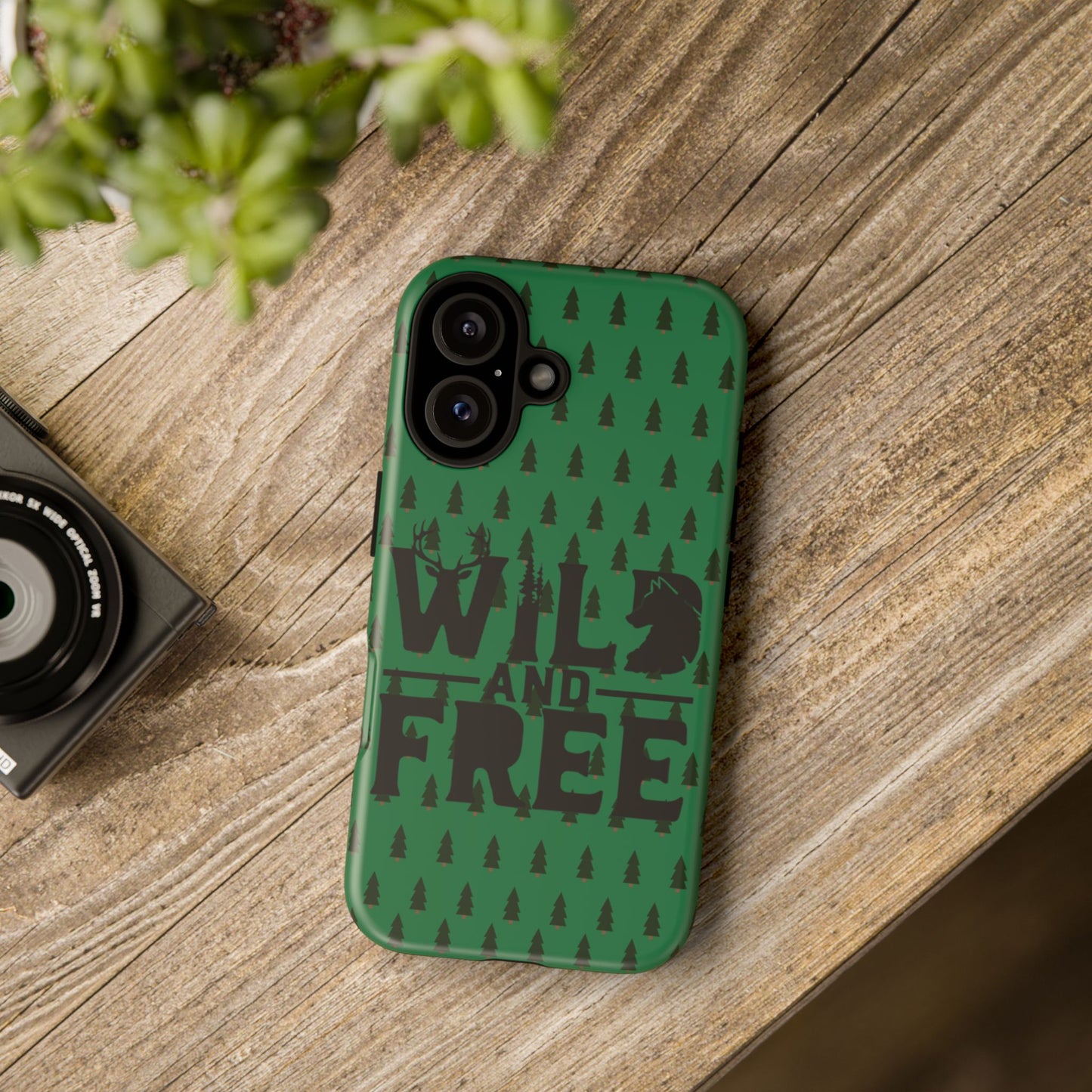 Wild and Free Bear Graphic Phone Case | Forest Pattern iPhone Case