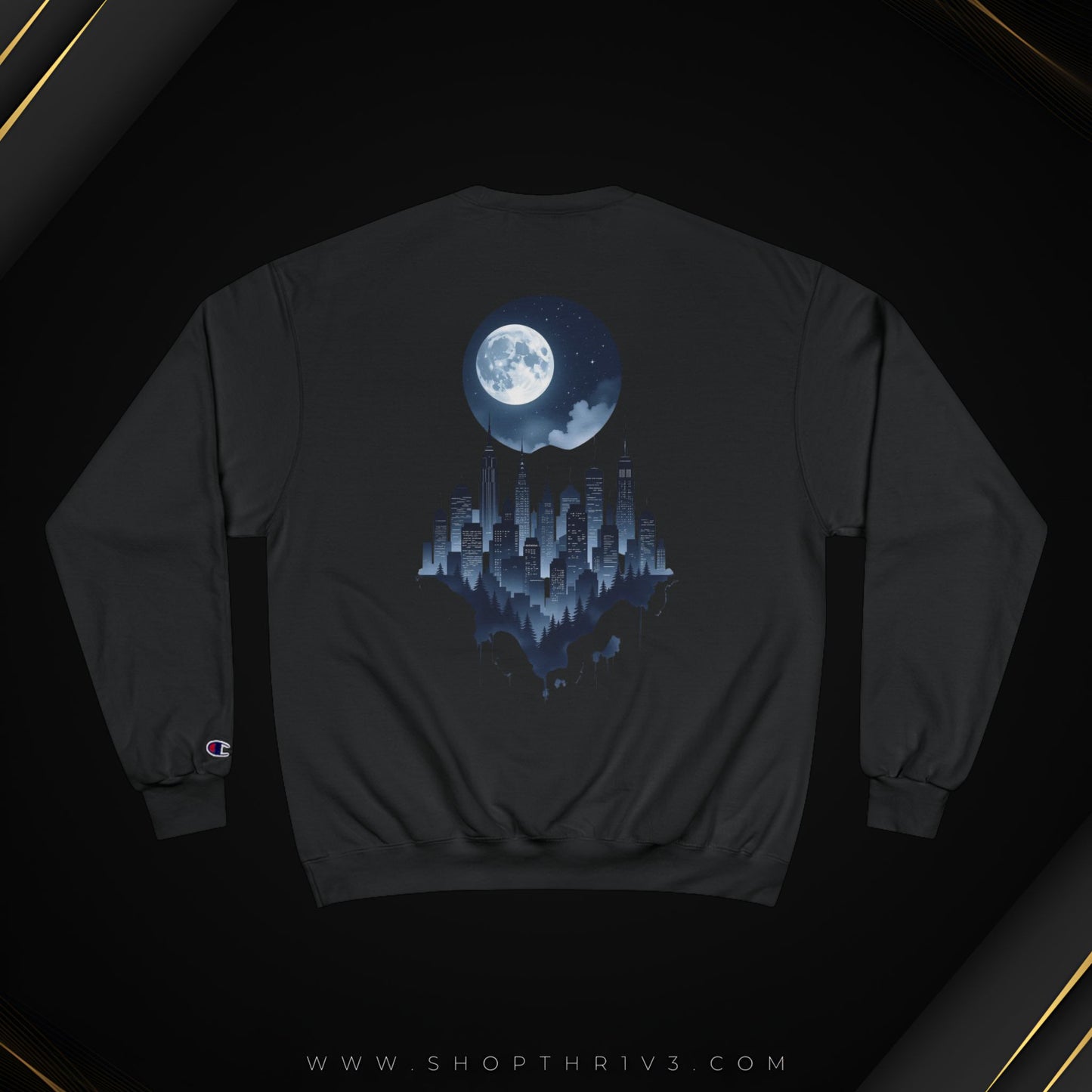 Urban Skyline Champion Sweatshirt - Cozy Fashion, Gift for City Lovers, Casual Wear, Nighttime Aesthetic, Unique Design