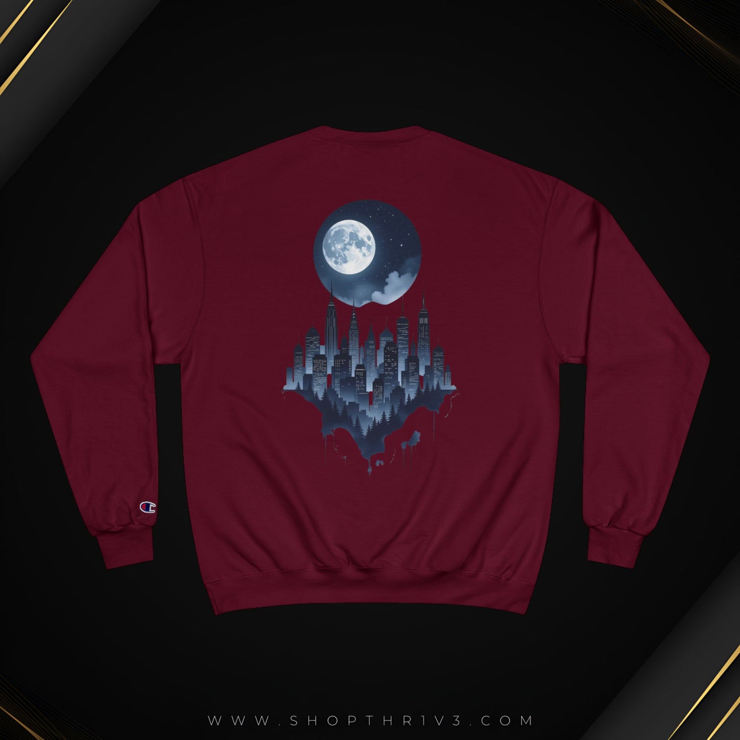 Urban Skyline Champion Sweatshirt - Cozy Fashion, Gift for City Lovers, Casual Wear, Nighttime Aesthetic, Unique Design