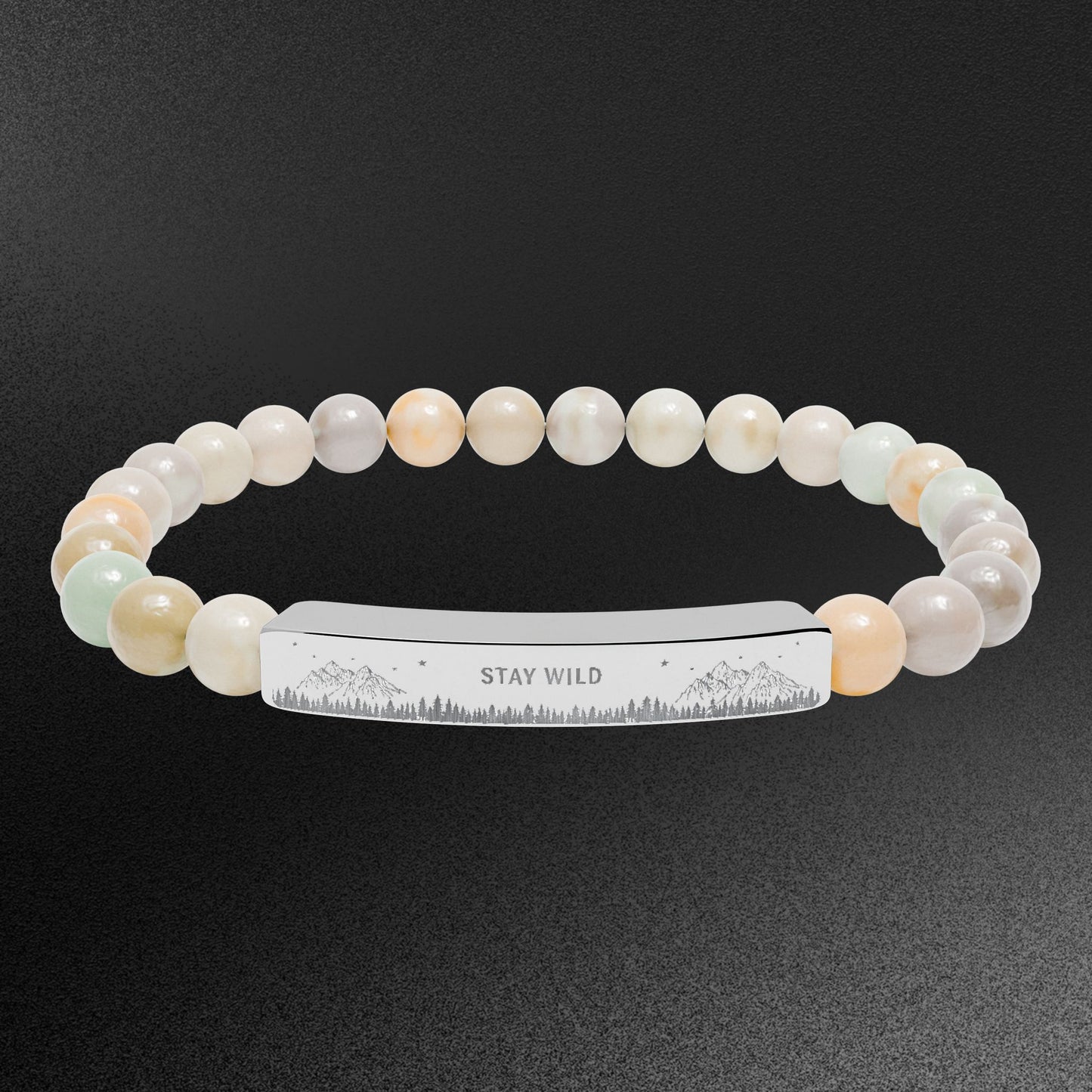 Engravable Natural Stone Bead Bracelet — Stretch Bar Bracelet