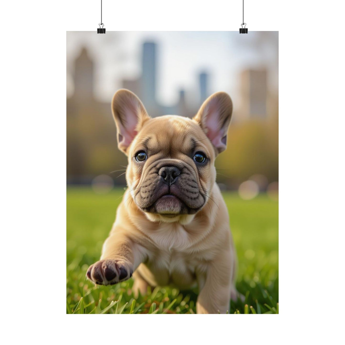 Vertical Poster - Cute Frenchie French Bulldog Running in the Park
