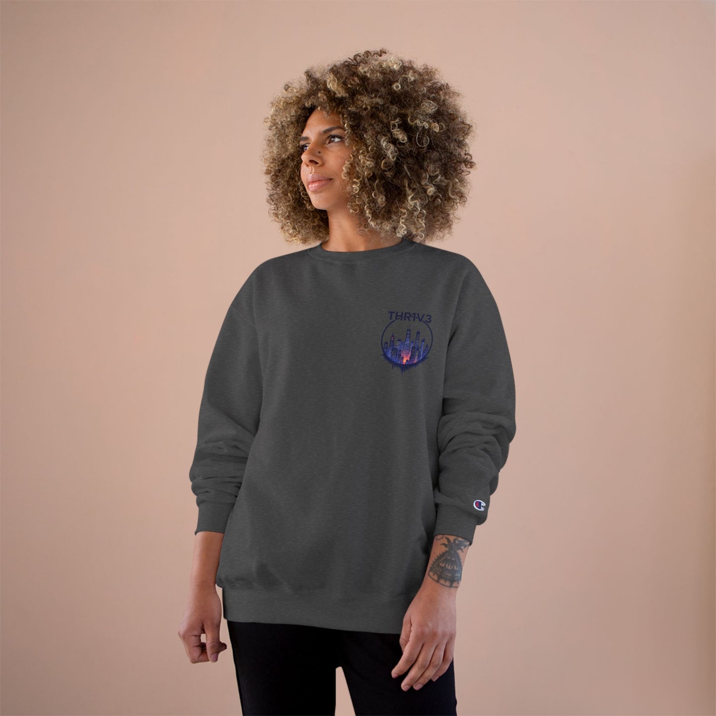 Urban Skyline Champion Sweatshirt - Cozy Fashion, Gift for City Lovers, Casual Wear, Nighttime Aesthetic, Unique Design