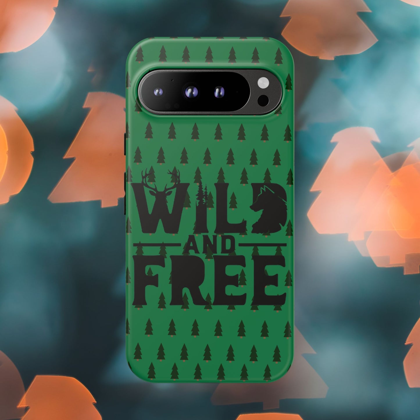 Wild and Free Bear Graphic Phone Case | Forest Pattern iPhone Case