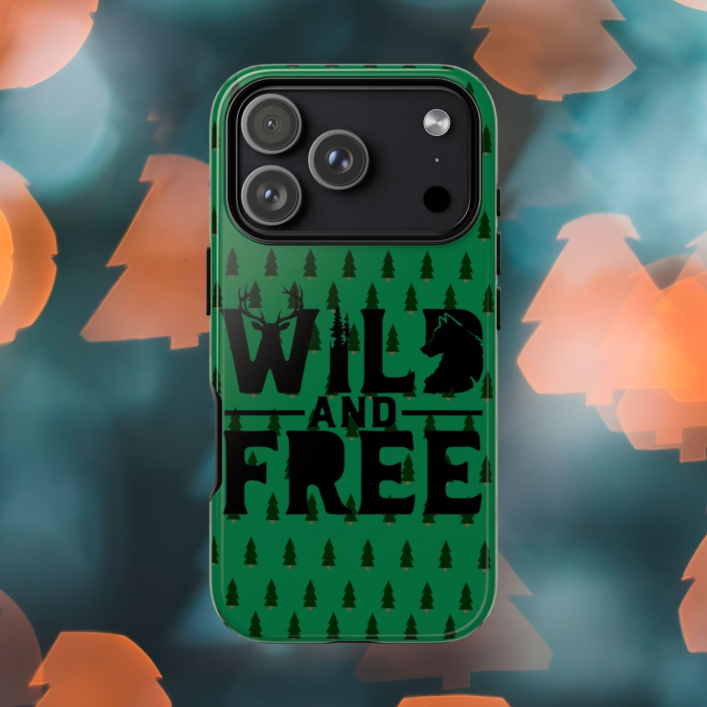 Wild and Free Bear Graphic Phone Case | Forest Pattern iPhone Case