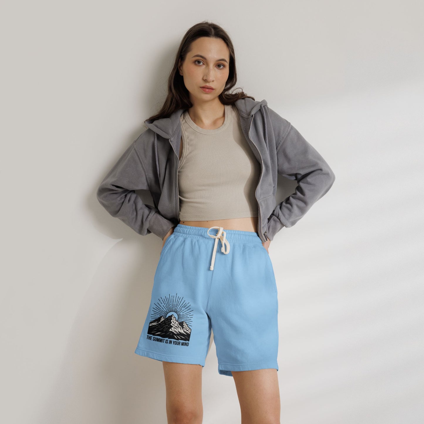 Mountain Sunrise Sweat Shorts — "The Summit Is In Your Mind"