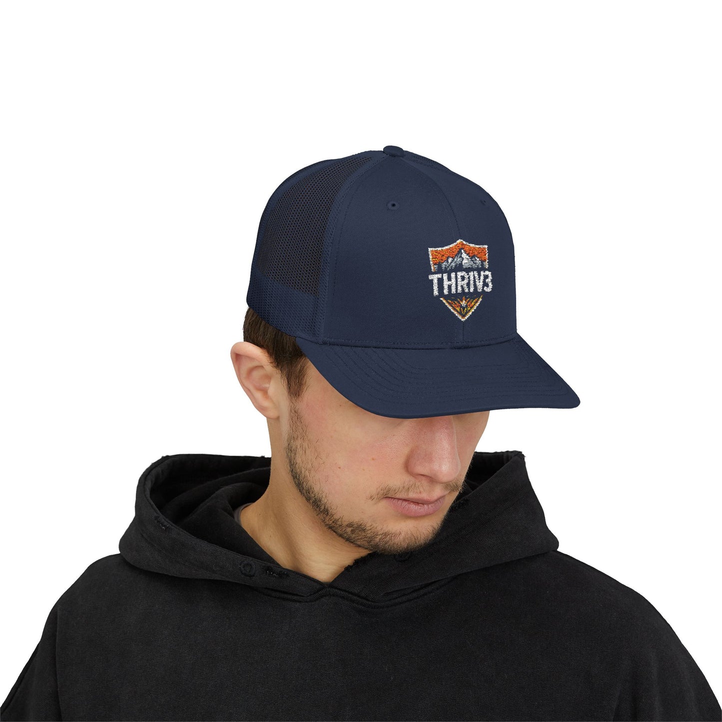 THR1V3 Outdoors – Mountain Trucker Hat - Custom Embroidered Cap