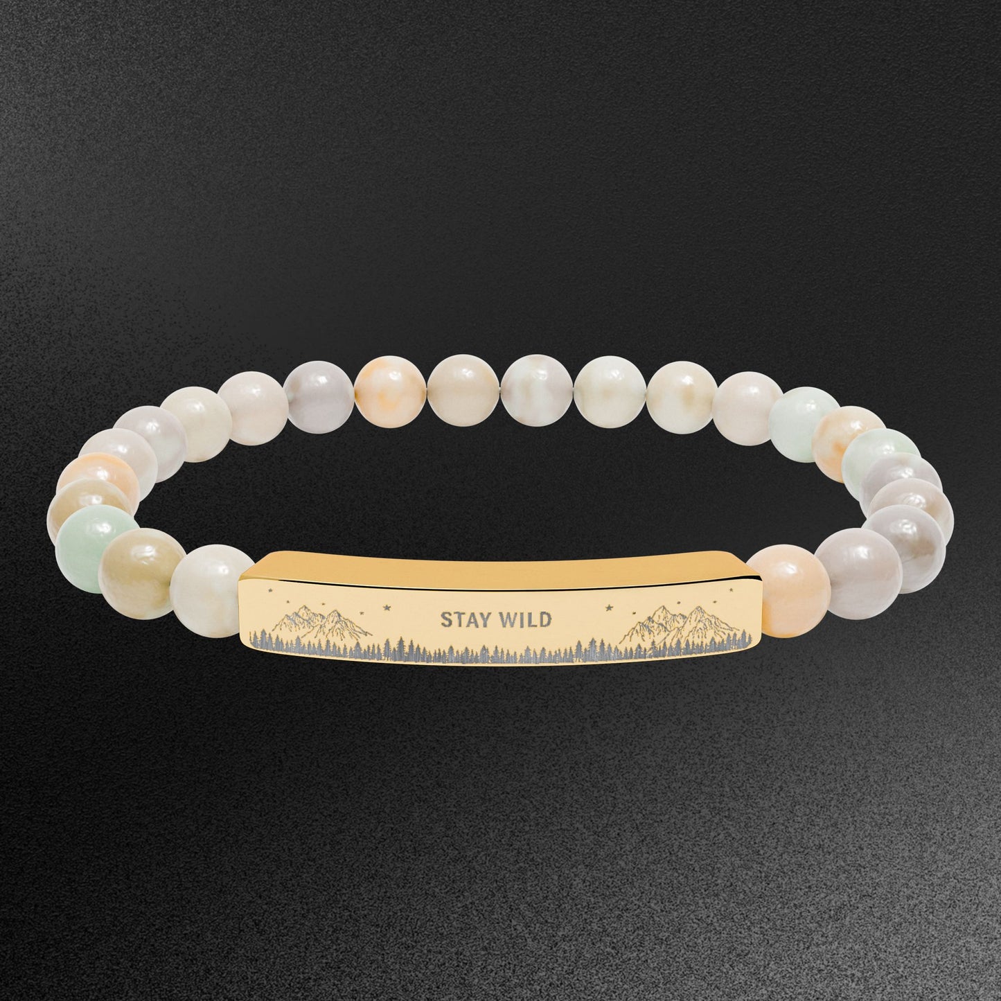 Engravable Natural Stone Bead Bracelet — Stretch Bar Bracelet