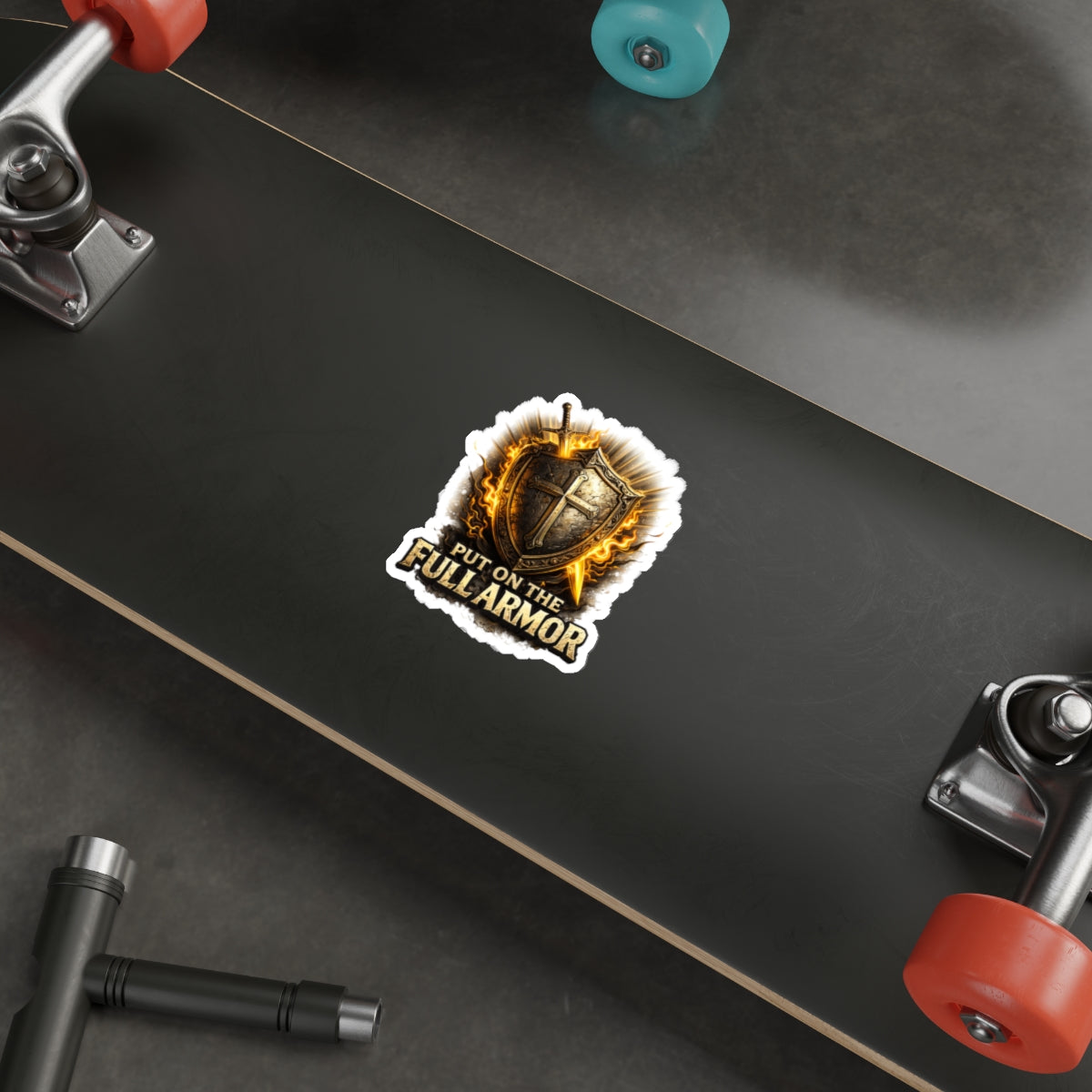 Die-Cut Sticker — “Put On The Full Armor” Christian Shield & Sword Faith Sticker