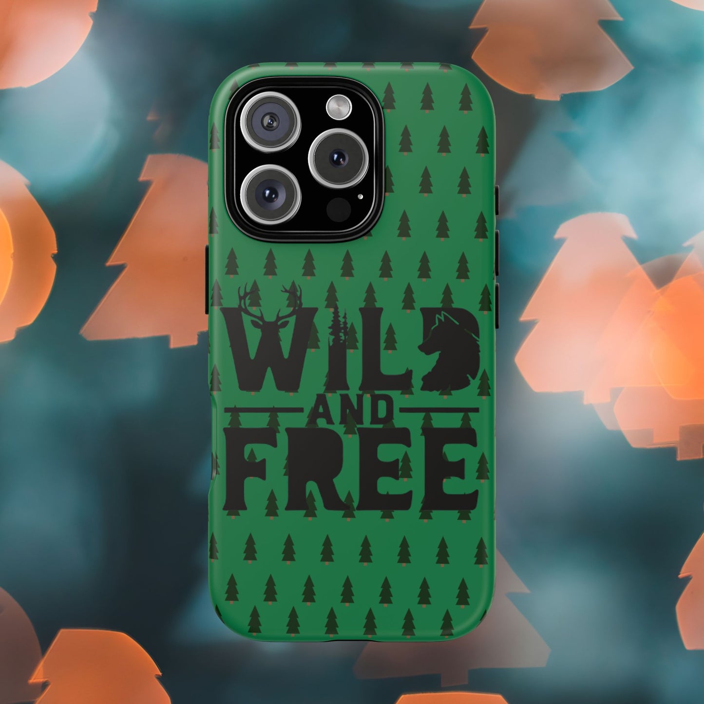 Wild and Free Bear Graphic Phone Case | Forest Pattern iPhone Case