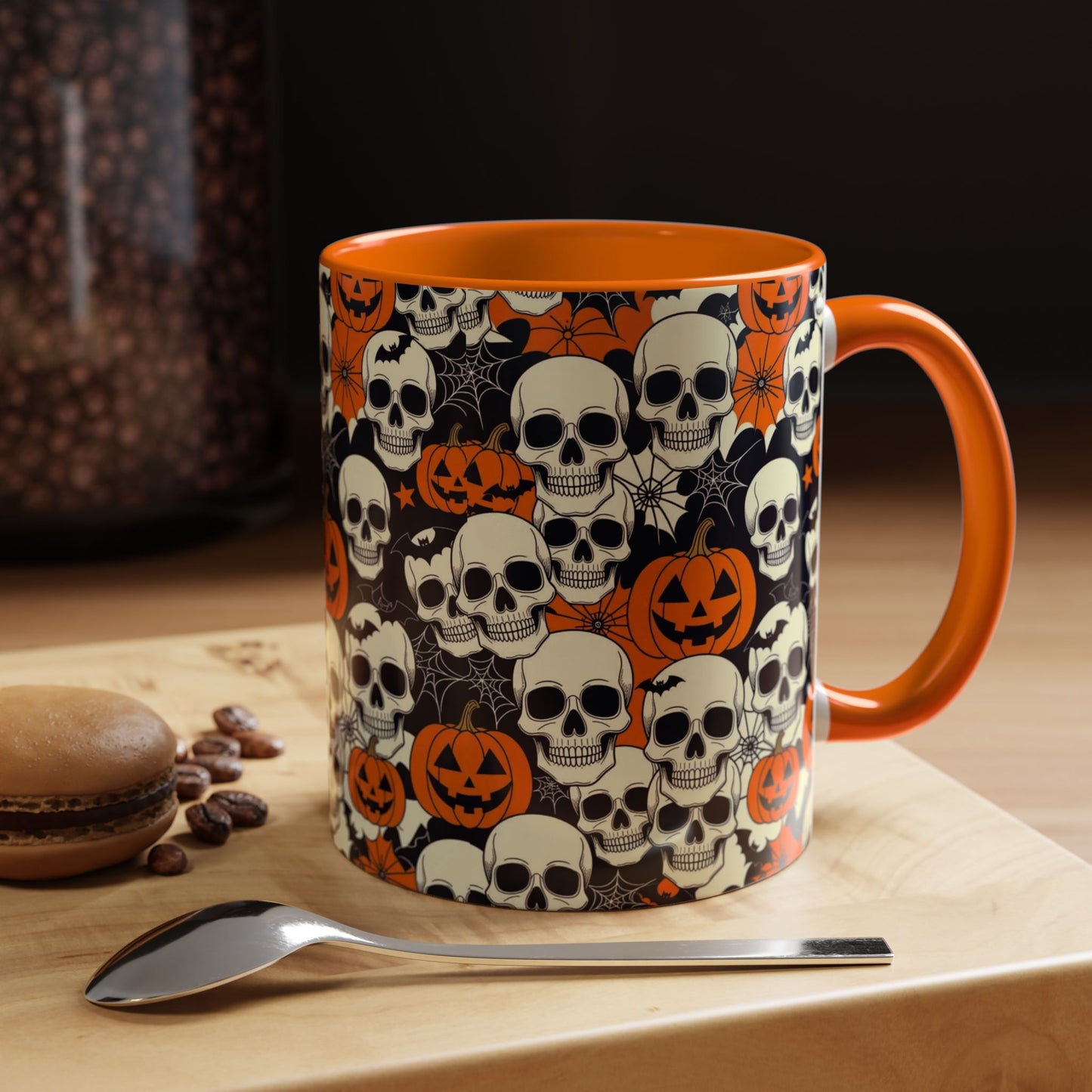 Halloween Skull Accent Coffee Mug (11, 15oz) - Spooky Gift, Witchy Decor, October Celebration, Unique Drinkware, Gothic Kitchen