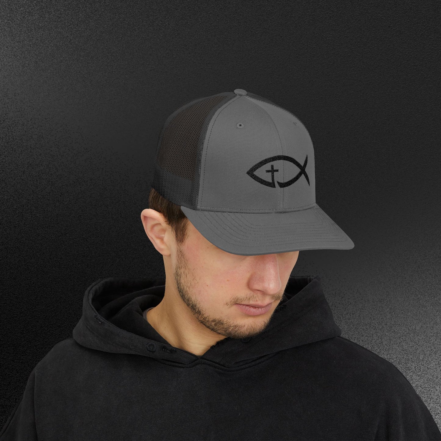 Embroidered Christian Fish Snapback Trucker Cap