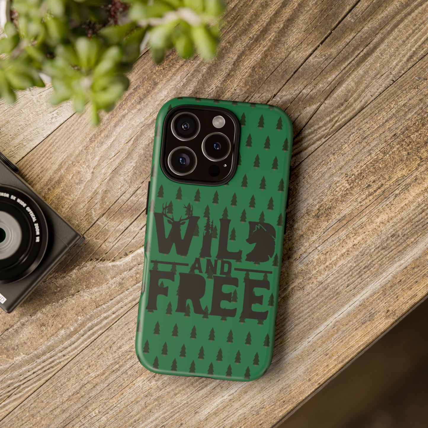 Wild and Free Bear Graphic Phone Case | Forest Pattern iPhone Case