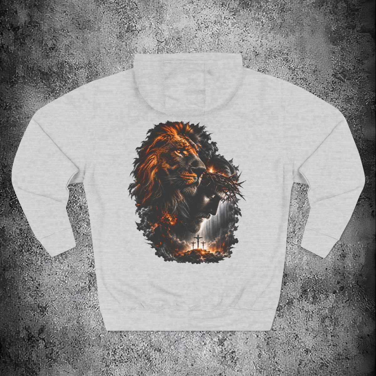 Christian Lion & Cross Fleece Hoodie — Faith Graphic Pullover