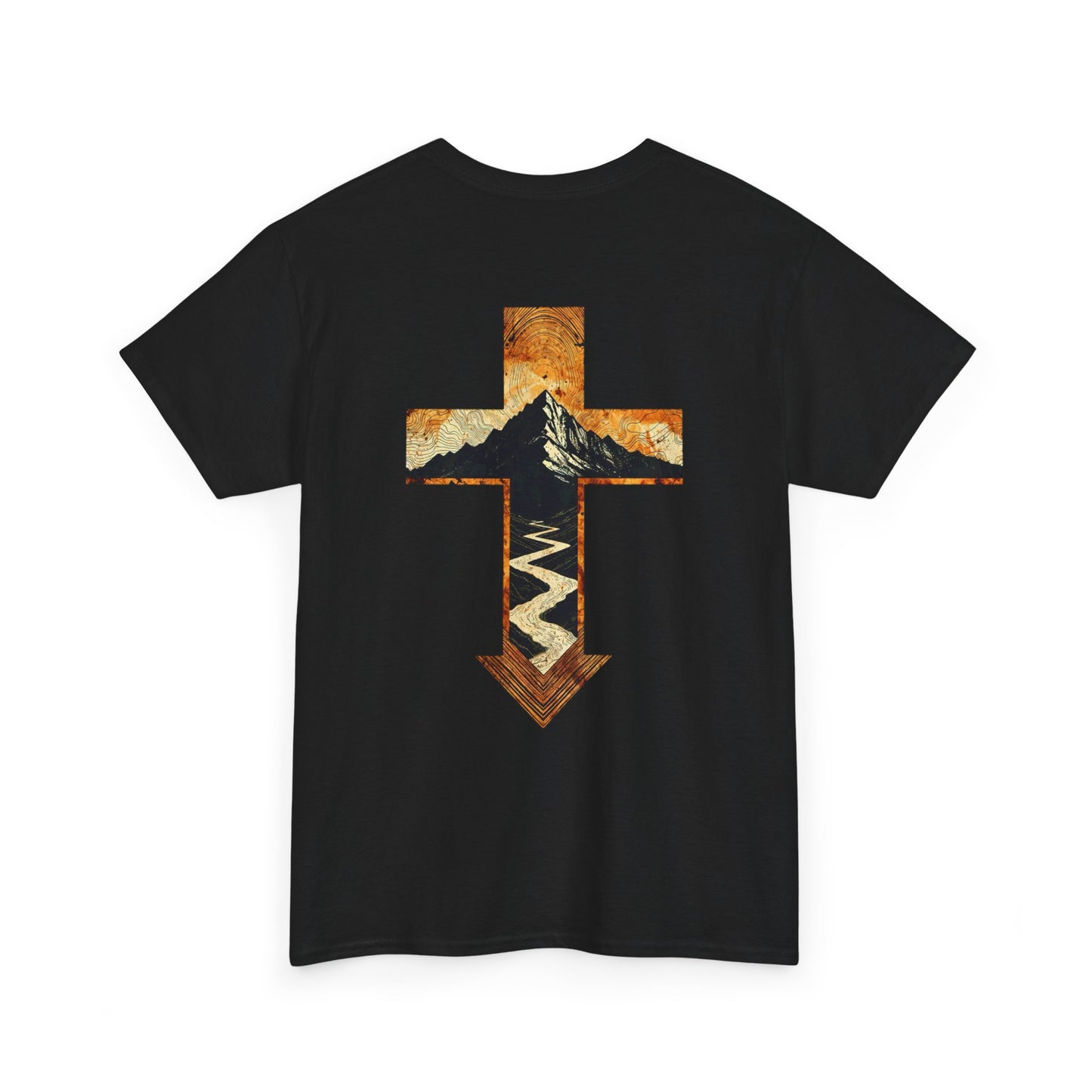 Cross & Mountain Tee — Rustic Christian Graphic T-Shirt