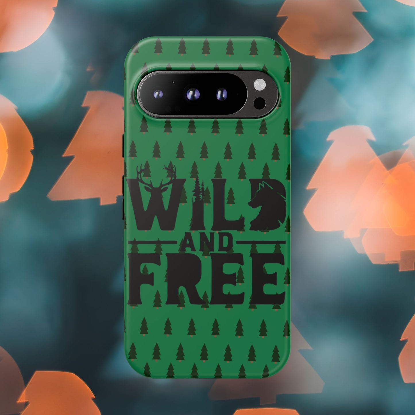 Wild and Free Bear Graphic Phone Case | Forest Pattern iPhone Case