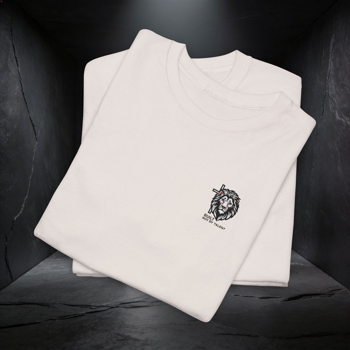 Lion Crest Graphic Tee — Small Chest Emblem, Minimalist Animal T-Shirt (Embroidery)