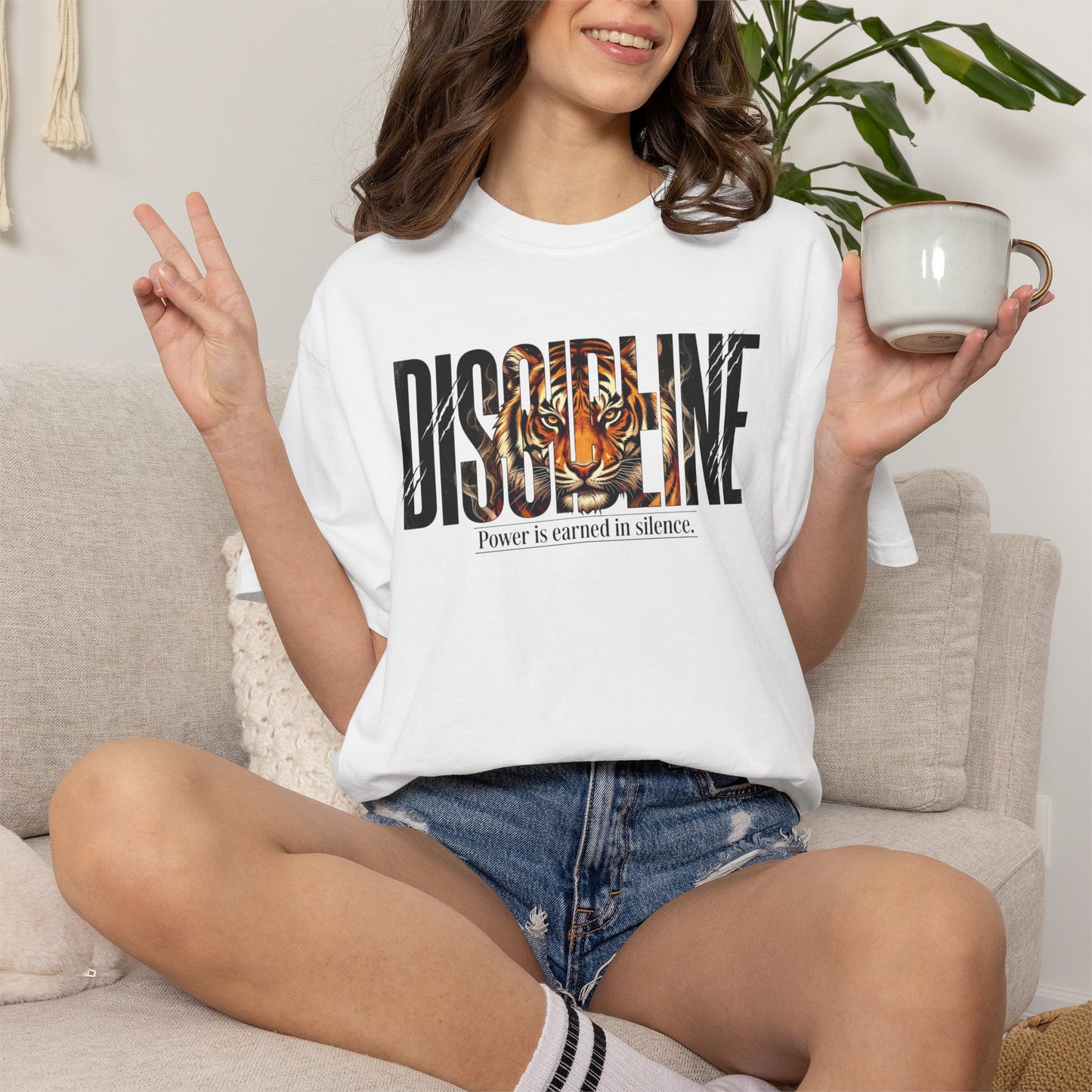 Discipline Tiger Graphic T-Shirt | Motivational Streetwear Shirt | Power Is Earned in Silence
