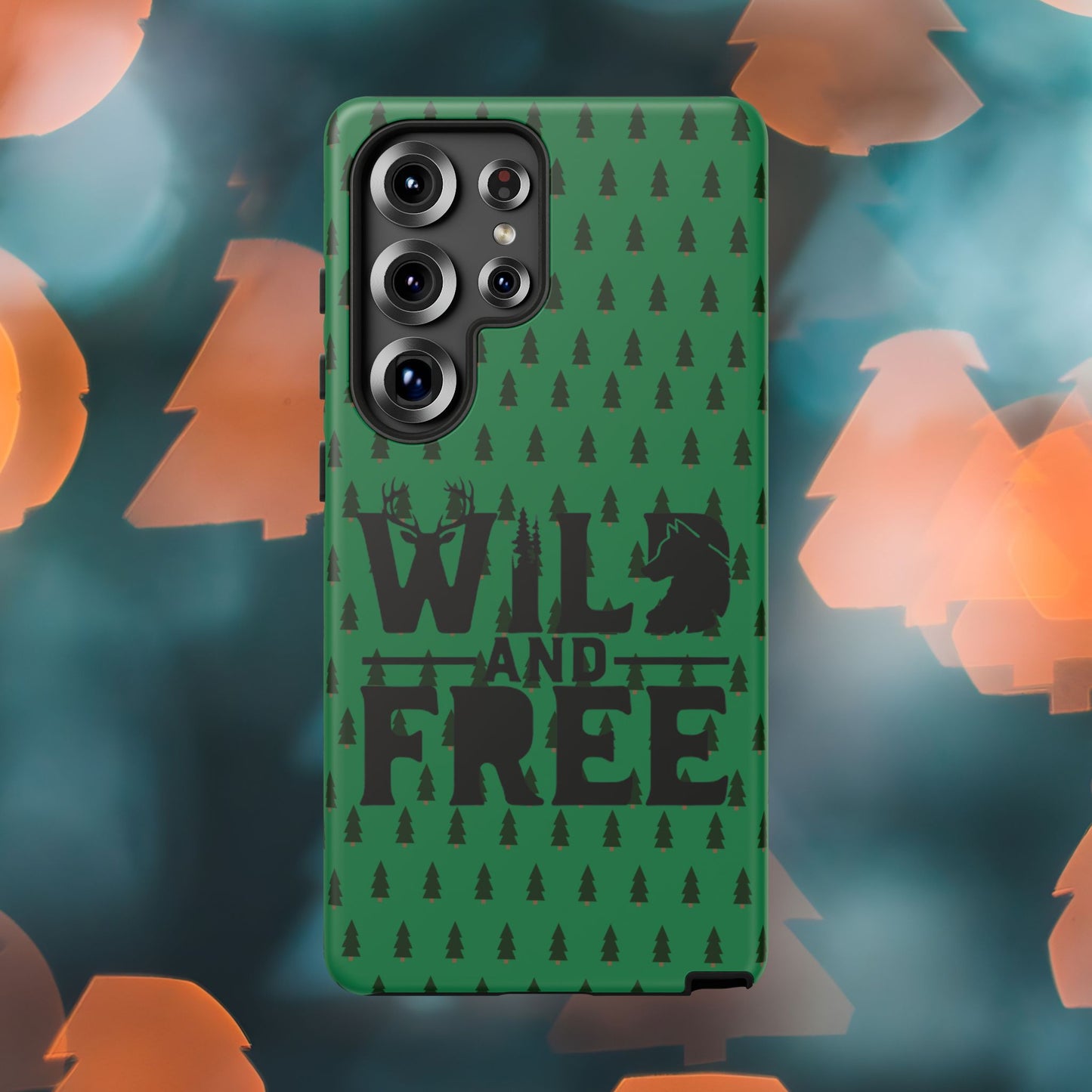 Wild and Free Bear Graphic Phone Case | Forest Pattern iPhone Case