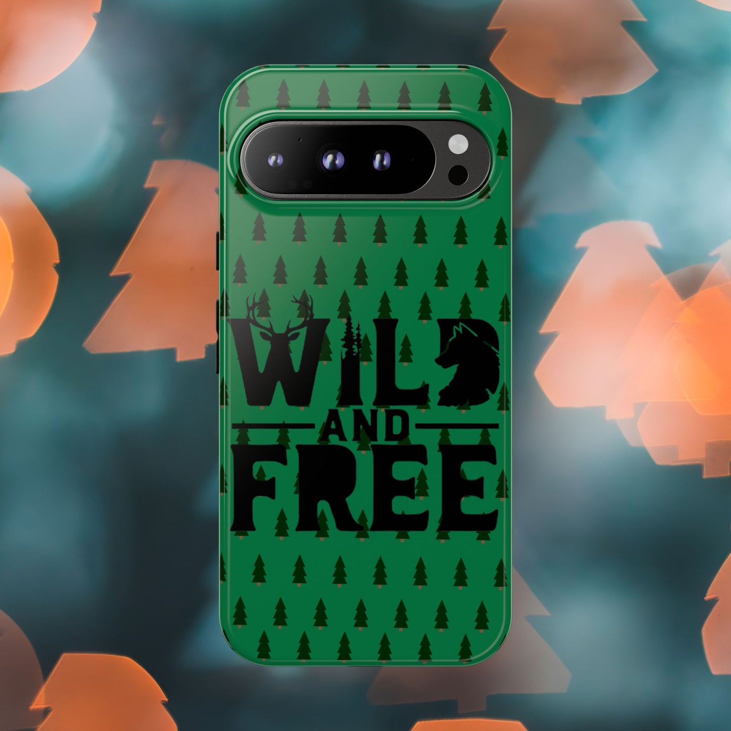 Wild and Free Bear Graphic Phone Case | Forest Pattern iPhone Case