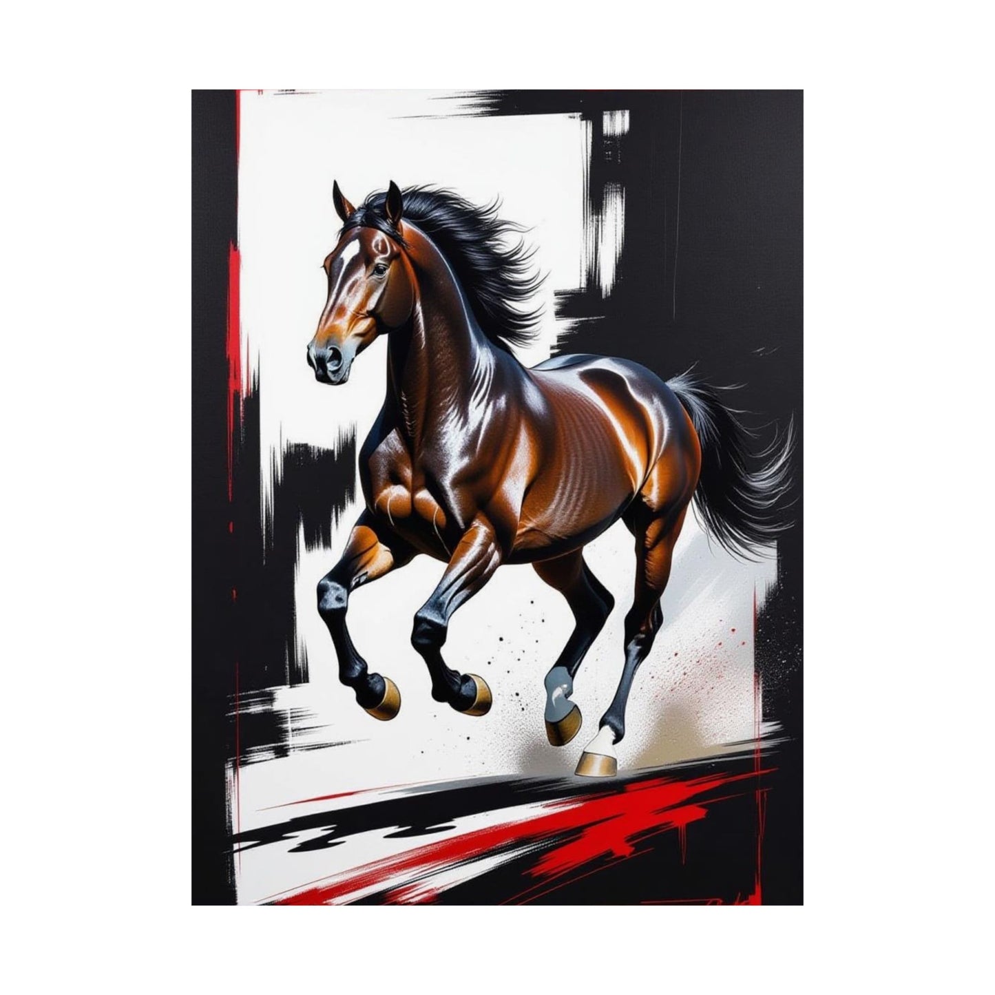 Galloping Horse Art Matte Vertical Poster - Bold Equestrian Masterpiece