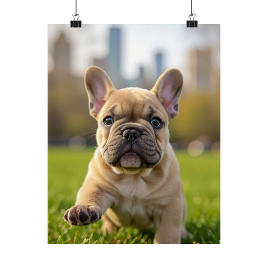 Vertical Poster - Cute Frenchie French Bulldog Running in the Park