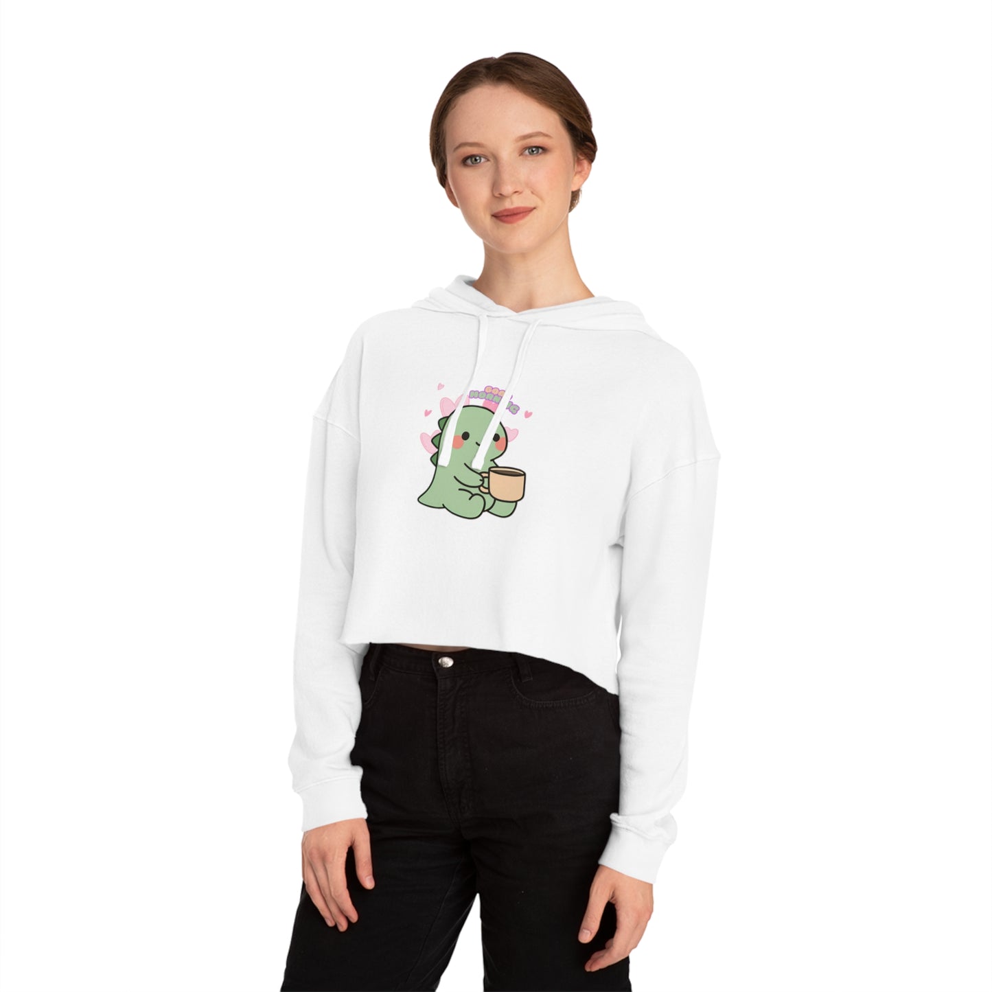 Trendy Dino Good Morning Cropped Hoodie