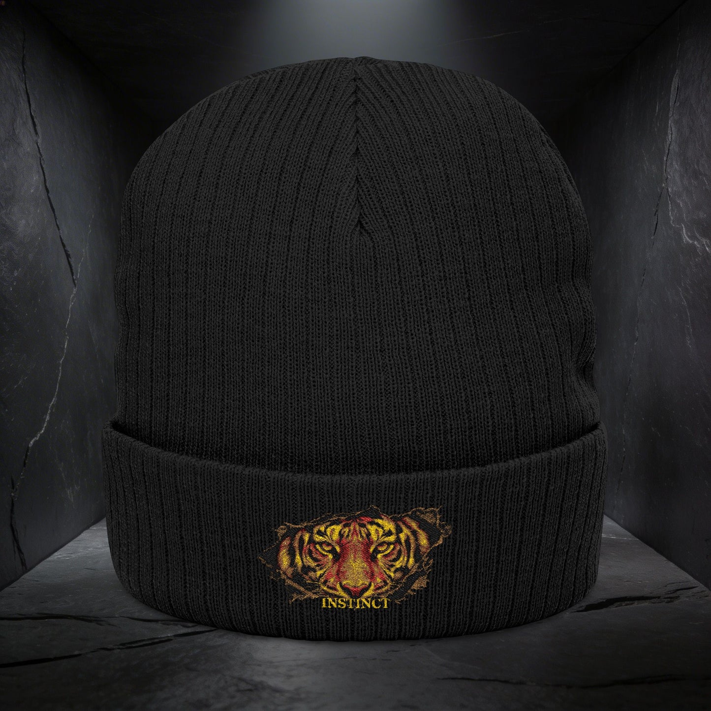 Embroidered Lion Crest Ribbed Beanie