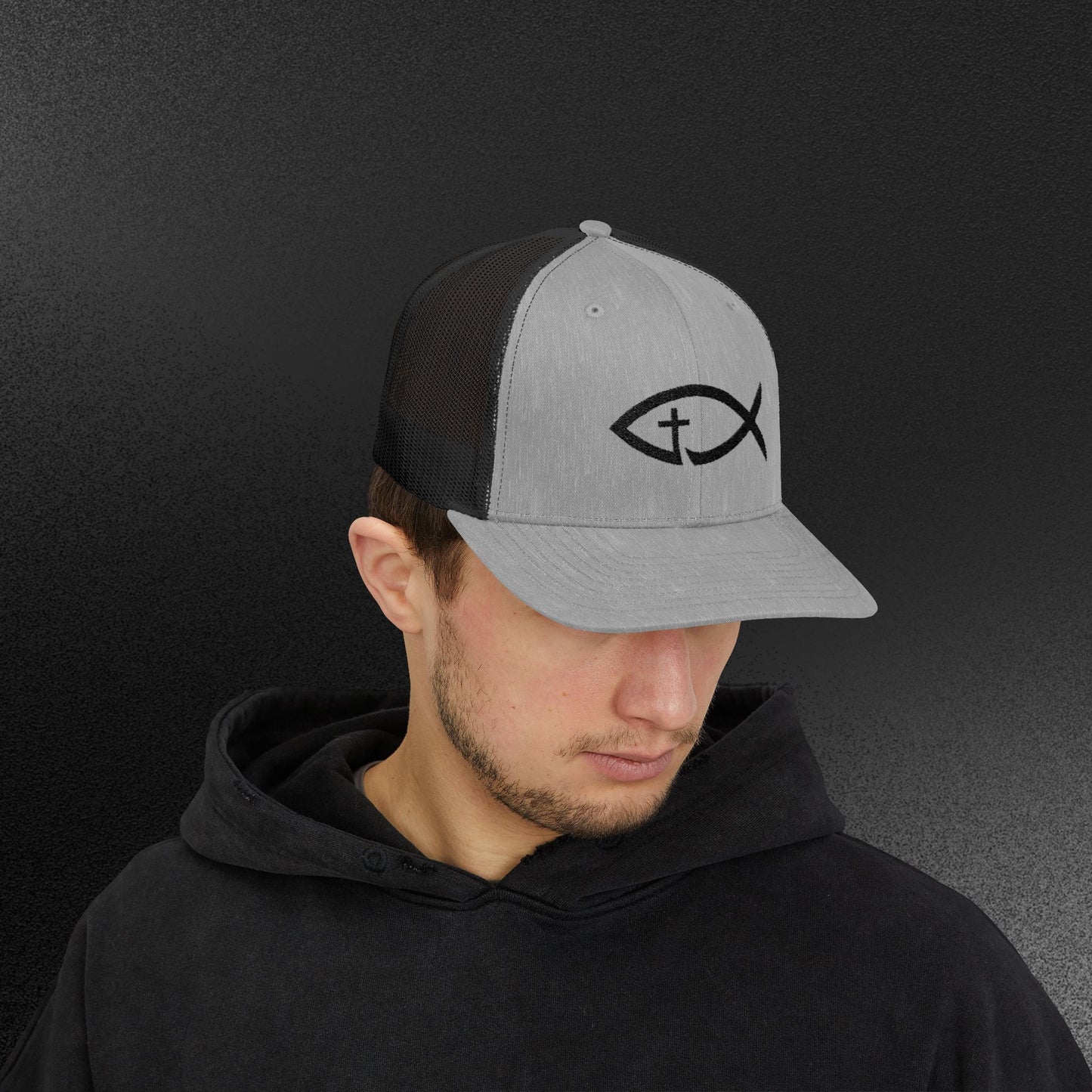 Embroidered Christian Fish Snapback Trucker Cap