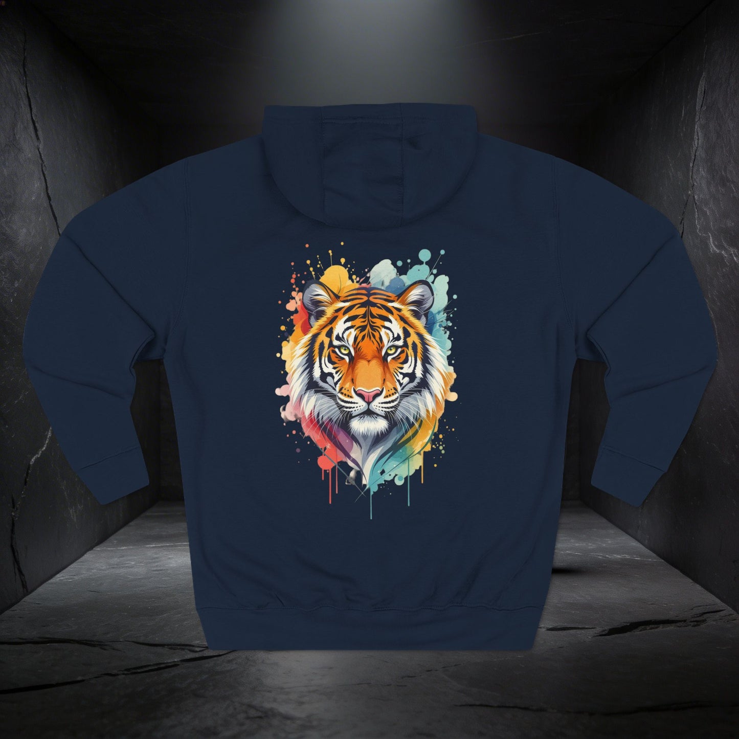 Tiger Watercolor Hoodie — Colorful Drip Animal Graphic Fleece Hoodie