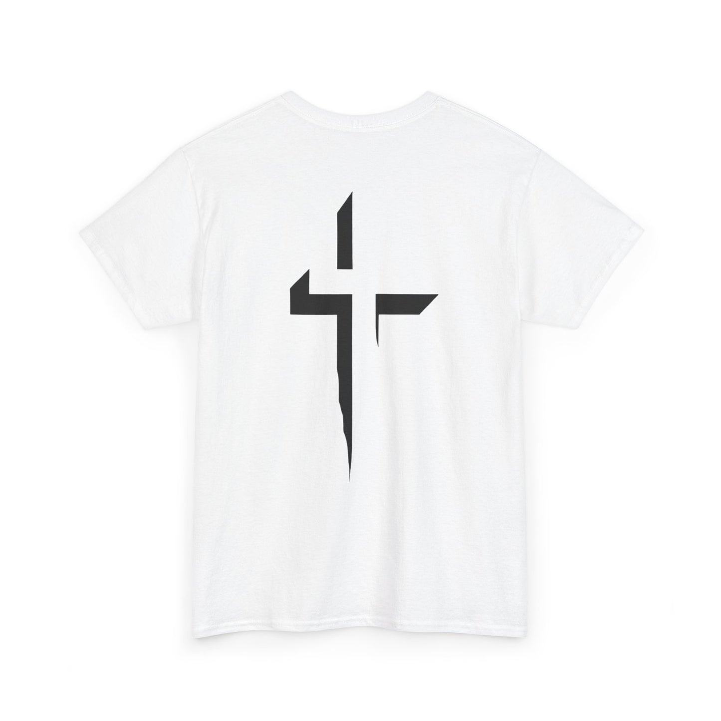 Minimalist Cross Graphic Tee — Small Chest Logo & Large Back Cross