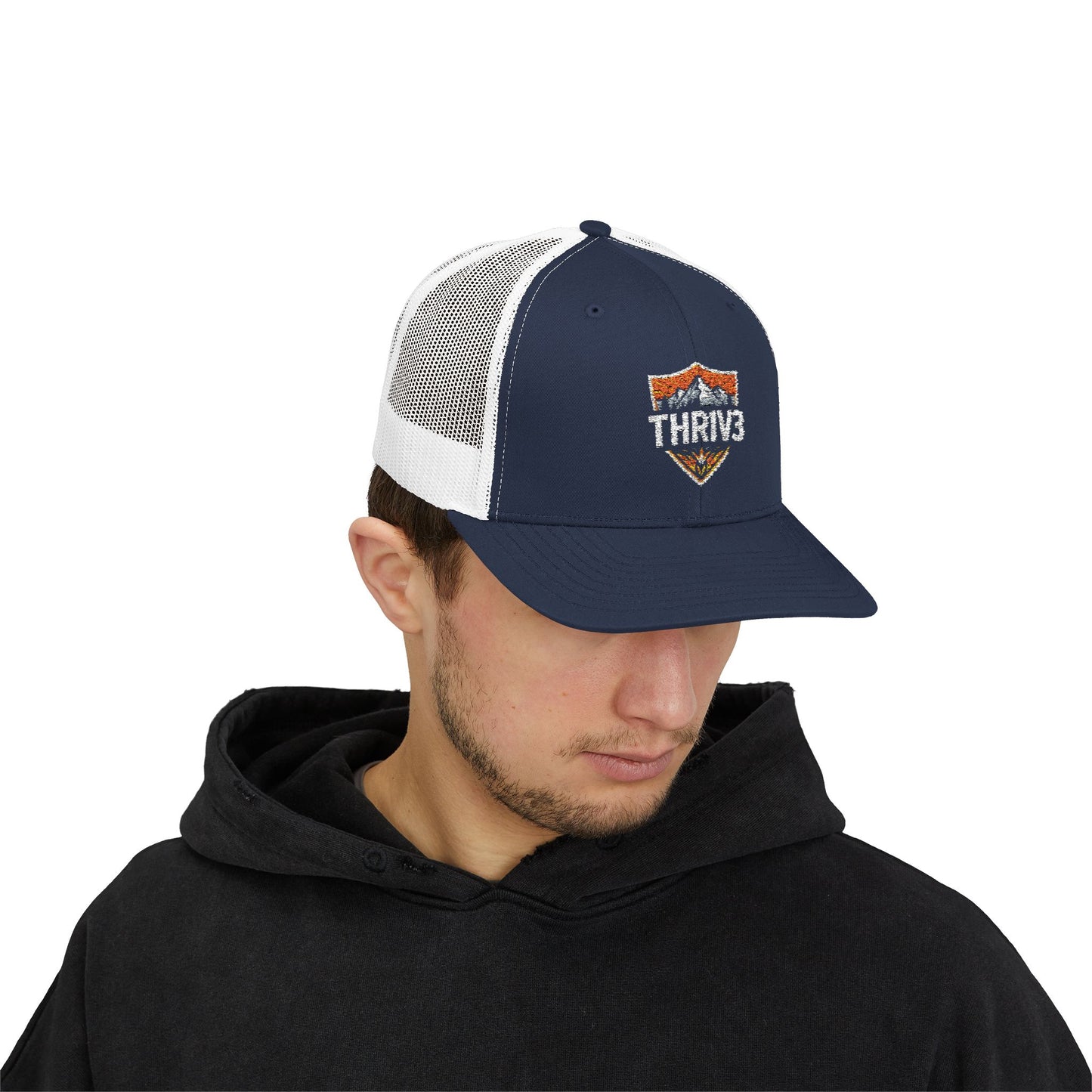 THR1V3 Outdoors – Mountain Trucker Hat - Custom Embroidered Cap