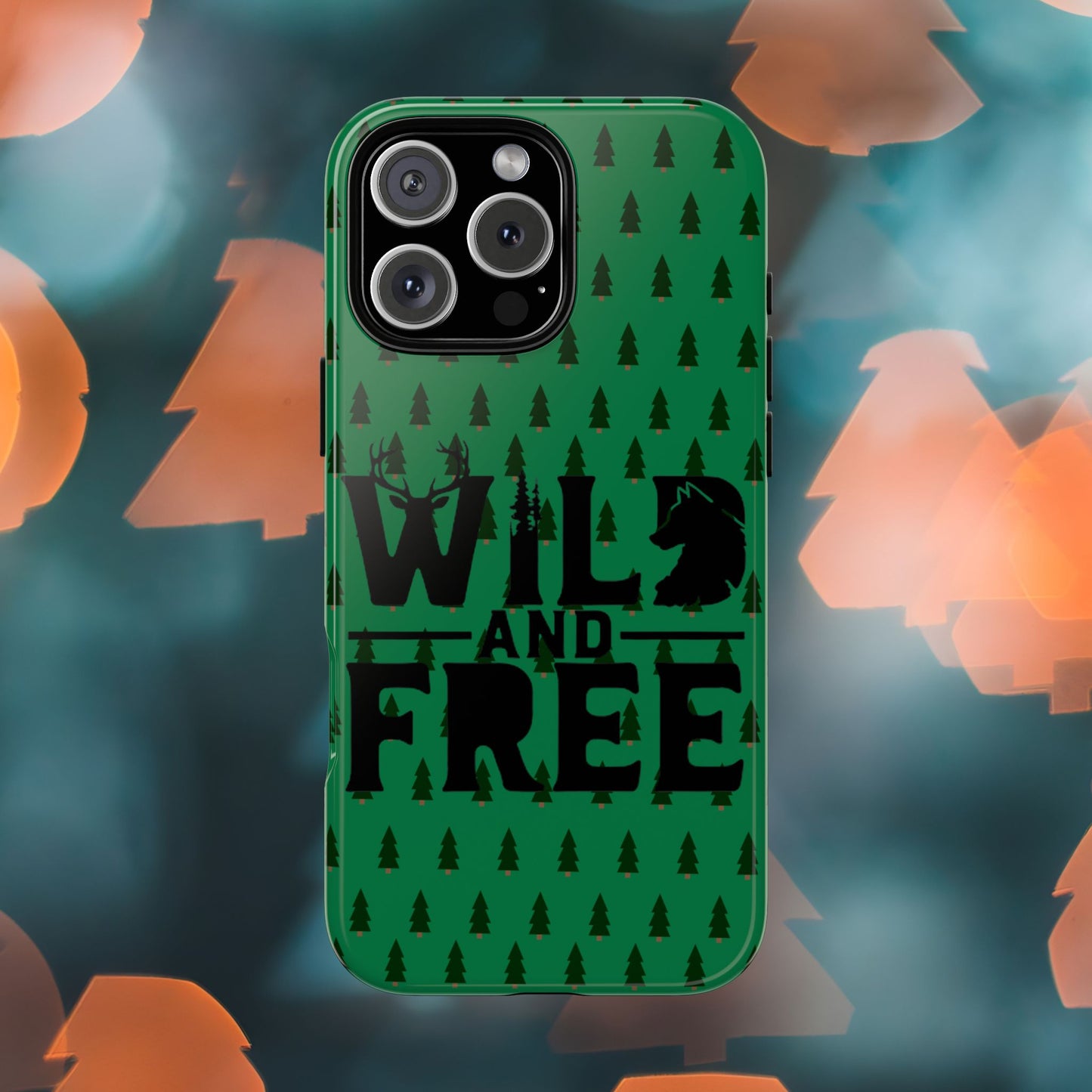 Wild and Free Bear Graphic Phone Case | Forest Pattern iPhone Case